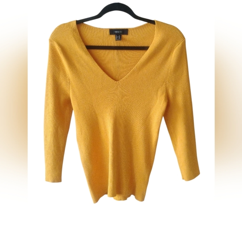 Forever 21 Yellow Women's Ribbed Pullover V Neck Sweater SZ 2X